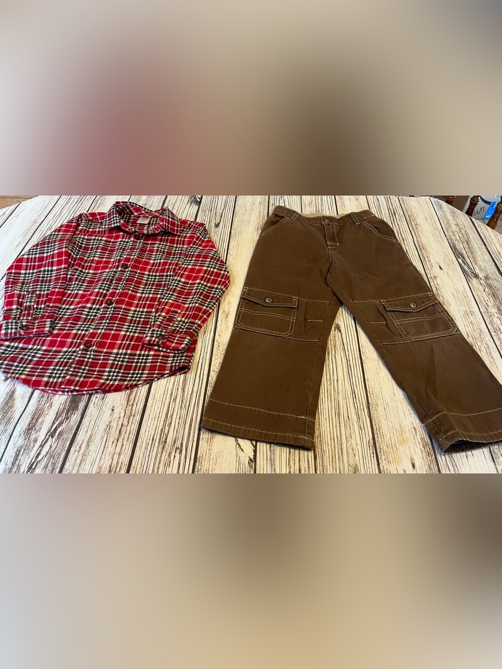 Gymboree Fall Winter Set Outfit Plaid Flannel Shirt & Cargo Pants Boy’s 5T